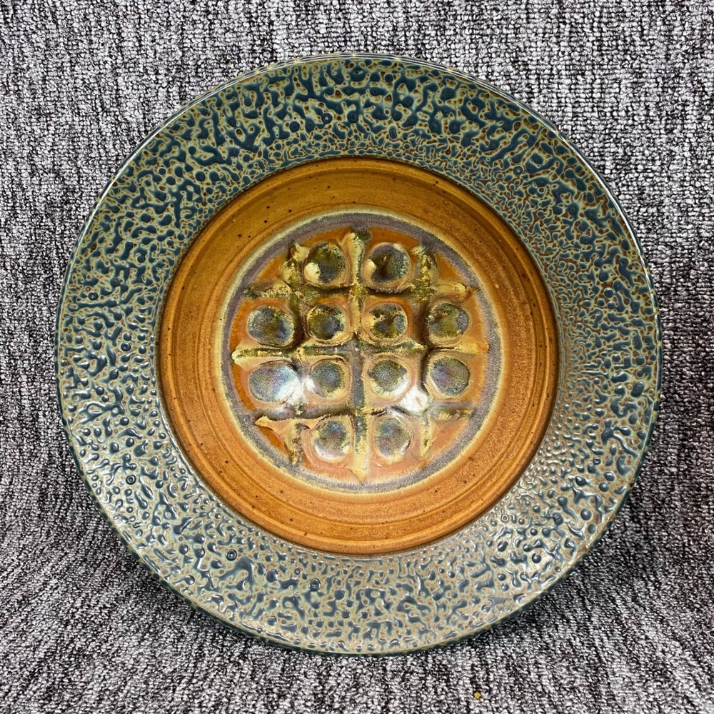 VTG Mid Century Studio Art Pottery Bowl Lava Glaze Brutalist Relief Signed